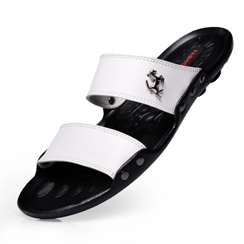 ALCUBIEREE Summer Mens Peep Toe Shoes Man Breathable Sandals Fashion PU Leather Slippers Lightweight Beach Casual Slides | Обувь