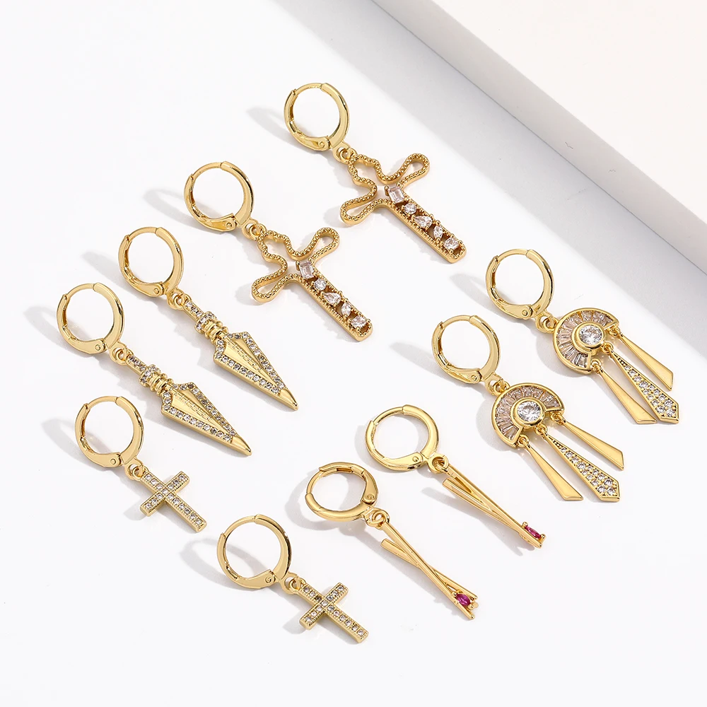 

Cross Earrings 2021 Trendy Hoop Earrings for Women Gold Cute Ear Rings Female Korean New Fashion Earrings Copper Pave CZ
