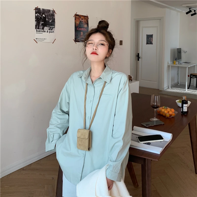 

Real Shot - Spring New Loose V-Neck Knitted Vest + Loose Versatile Medium Length Long Sleeve Shirt