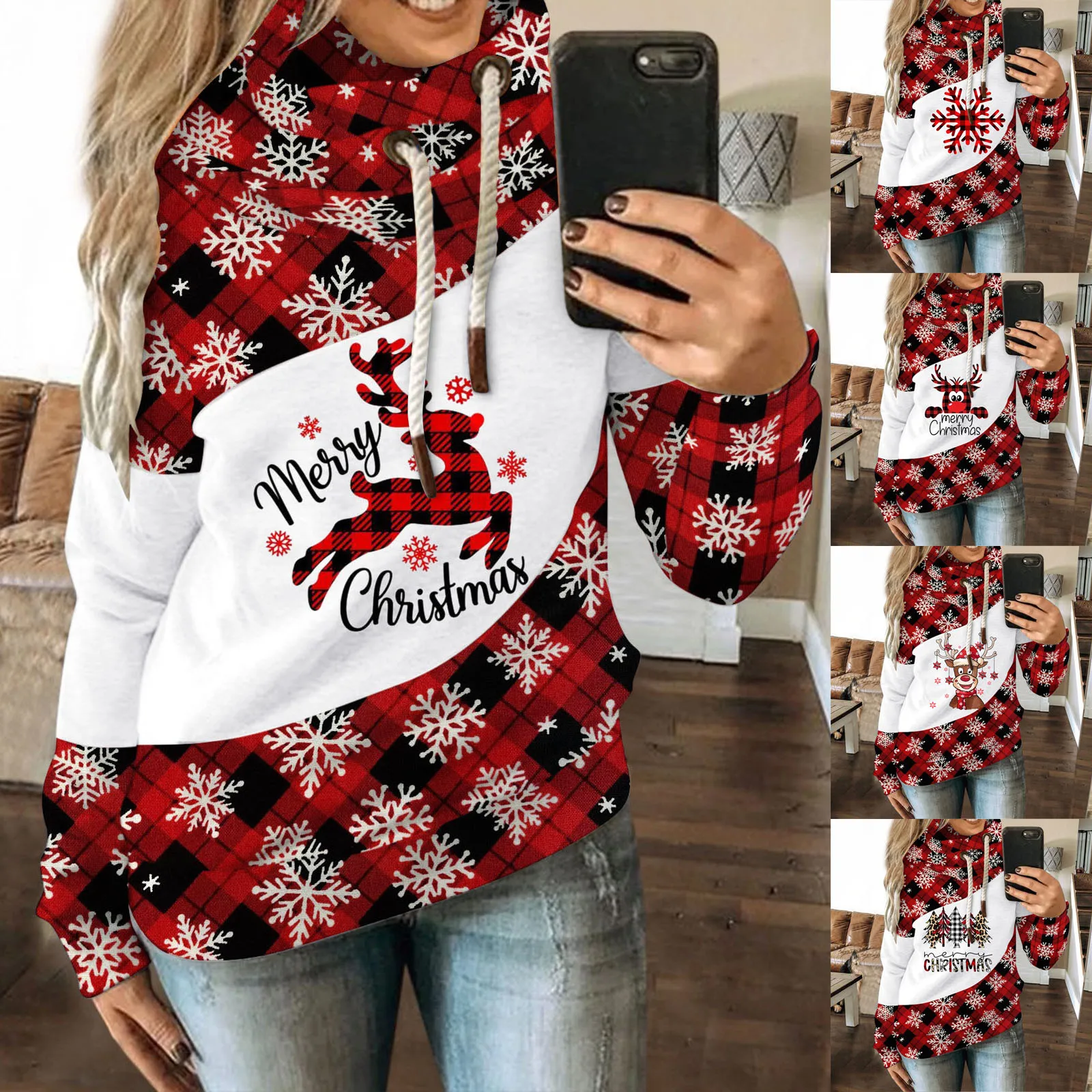 Women Lady Jumper Pullover Sweater Coat Christmas Winter Ladies Splice Tops Warm Brief Polyester Sweatshirts Clothing 2022