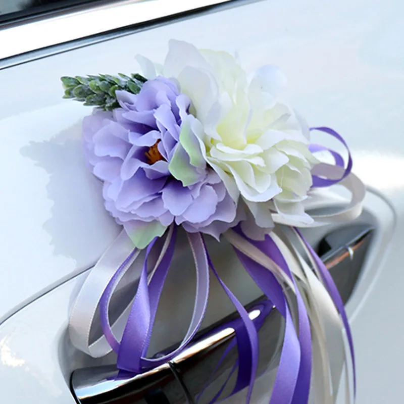 

Silk Ribbon Flower Wedding Party Artificial Flowers Bridal Car Mirror Door Decoration HEE889
