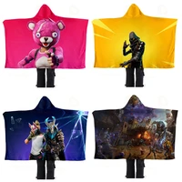 3d print fortnite plush hooded blanket picnic wearable fleece warm birthday gift for kids adults cloak travel camping bedspreads