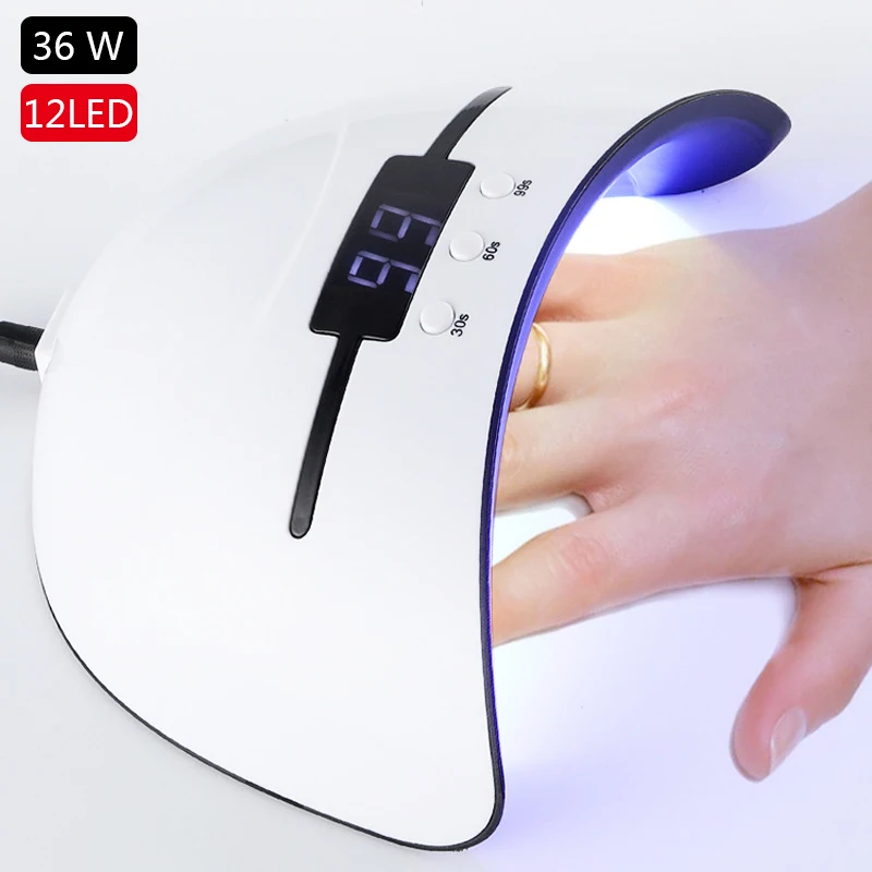 УФ лампа для ногтей 36 Вт 12 светодиодов Сушилка всех типов геля USB 30s 60s 90s таймер