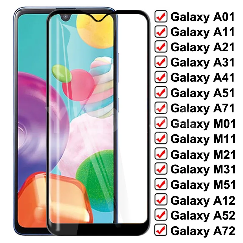 

9D Tempered Glass For Samsung Galaxy A01 A11 A21 A31 A41 A51 A71 Protective Glass M01 M11 M21 M31 M51 A12 A42 A52 A72 F41 Glass