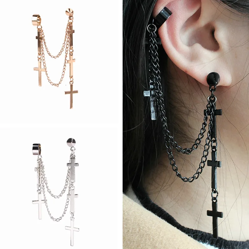 

1 Piece Men Women Punk Gothic Cross Exaggerated Classic Metal Christian Chain Drop Dangle Earrings Street Hip Hop Jewelry Kpop