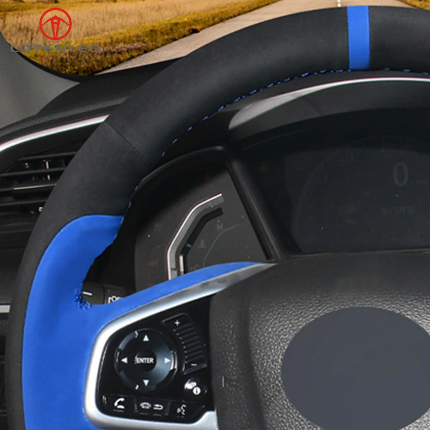 LQTENLEO черная синяя замшевая оплетка рулевого колеса автомобиля DIYCar для Honda Civic 10 2016