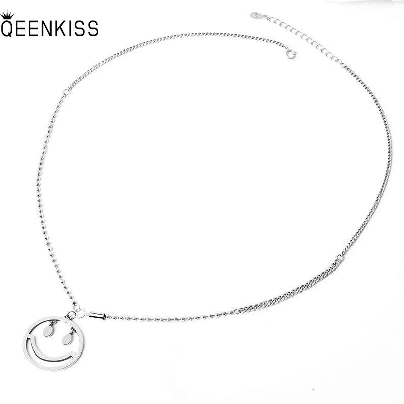 

QUEENKISS NC6107 Fine Jewelry Wholesale Fashion Lady Girl Birthday Wedding Gift Smiley Round 925Sterling Silver Pendant Necklace