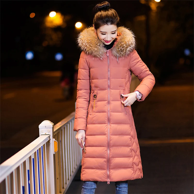 Зимняя длинная парка для женщин с большим меховым воротником Женская куртка из