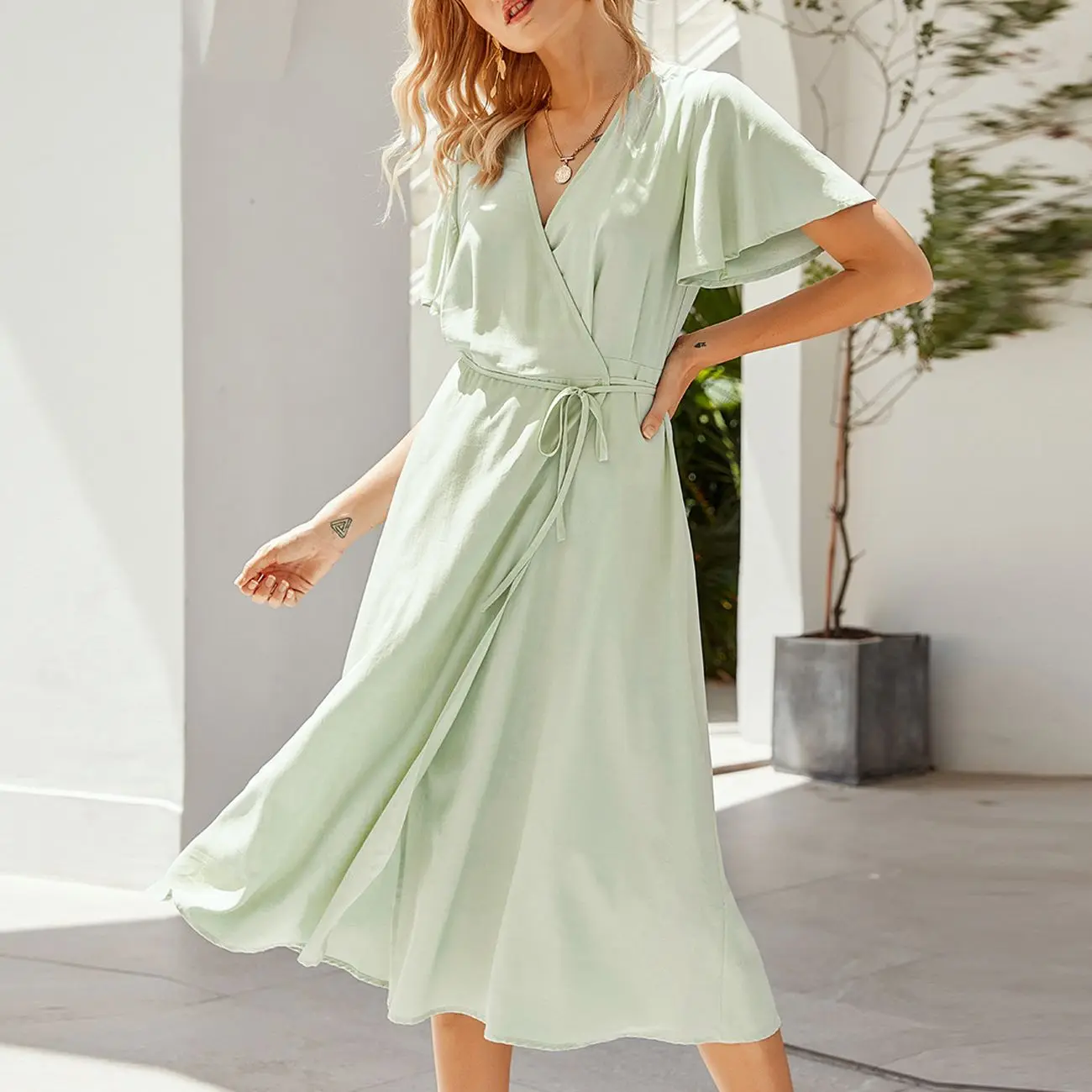 

2021 New Womens Solid Color Short Sleeve Empire Dress Ladies Summer Beach Casual Mini Dress Women Vestido Dresse Big Sizes
