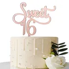 Зеркальный розовый Золотой Топпер для 16-го торта, Топпер для 16-го торта на день рождения, Топпер для 16-го торта для девочек, украшения для дня рождения, товары для украшения