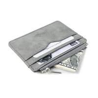 mens slim short card wallet matte leather retro multi card frosted fabric card holder money minimalist transparent coins purse