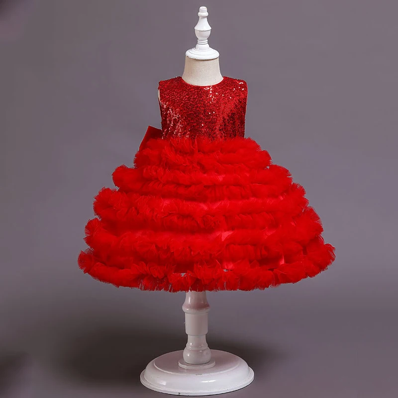 

Toddler Clothing Baby Girls Dress 2020 New Infant Elegant Sleeveless Sequin Bowknot Ball Gown 1st Birthday Party Princess Dress