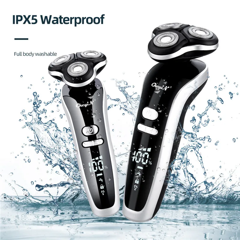 

4 in 1 Electric Facial Shaver IPX5 Waterproof Men Razor LCD Display Wet&Dry Rotary Cordless Fast Charge Nose Clippers