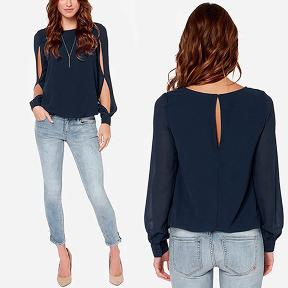 Винтажная шифоновая офисная блуза облегающие повседневные топы размера плюс