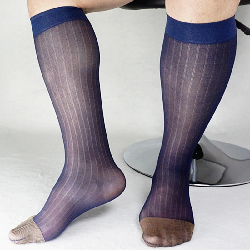 

Tube Socks Male Business Dress Socks Men Sheer Socks Exotic Formal Wear Suit Men Transparent Stripe Business Breathable Stocking