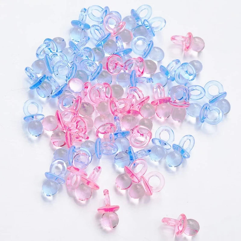 

50pcs Baby Shower Decorations Gender Reveal Blue Pink Transparent Acrylic Mini Pacifier Birthday Gift DIY Party Cake Decoration