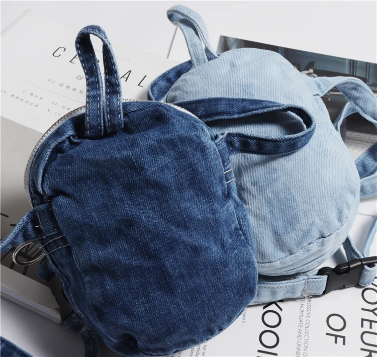 Винтаж в японском стиле джинсовая сумка женская синяя промытая ткань поясная