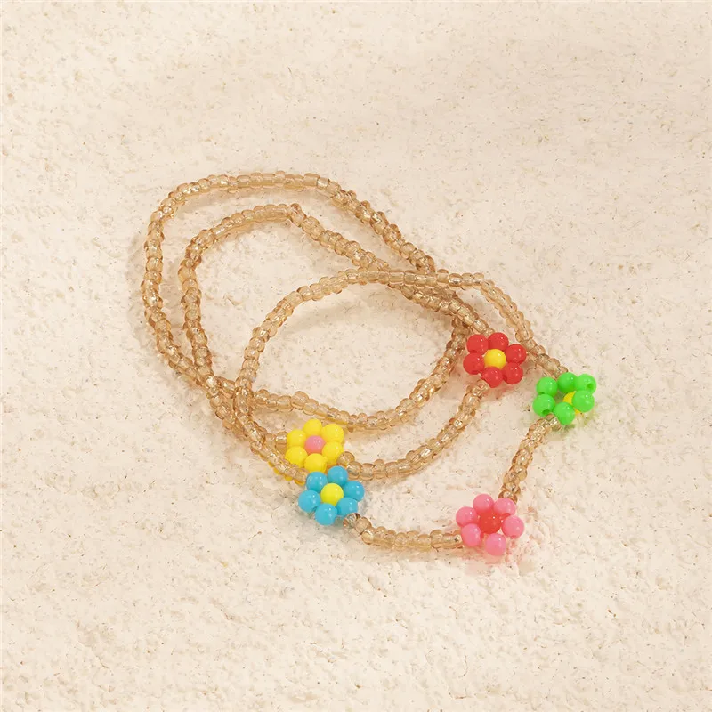 

3pcs/set Summer Ethnic Coloful Flower Charm Bracelet Set for Women Girl Daisy Multilayer Bangles Party Jewelry