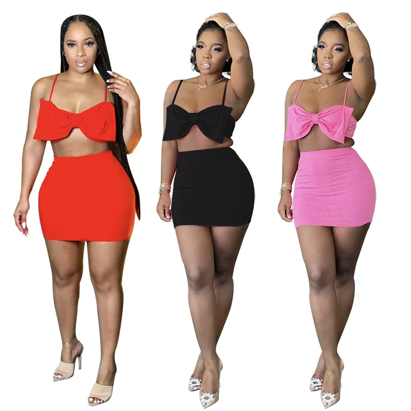 

Комплект из топа и юбки женский, пикантный комплект из двух предметов, летняя Клубная верхняя одежда, костюм