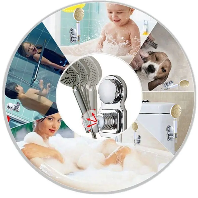 

Vacuum Suction Cup Shower Head Bracket Mount Wall Holder Shower Head Clip Reusable Adjustable With Adhesive Stick Disc For Bathr