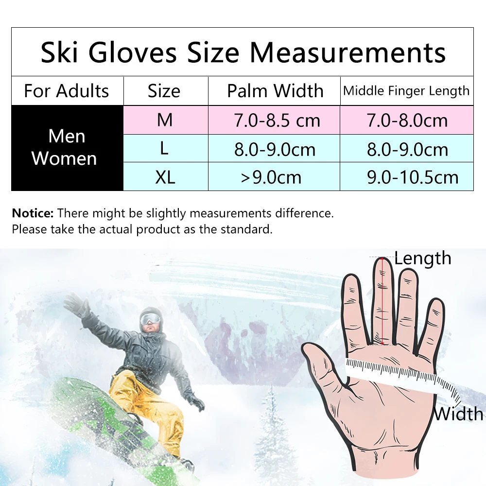 

Ski Gloves Waterproof Gloves with Touchscreen Function Snowboard Thermal Gloves Warm Snowmobile Snow Gloves Men Women