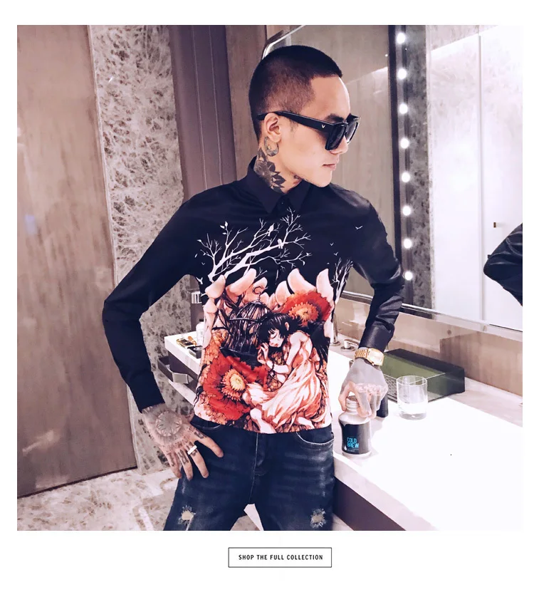 Роскошный смокинг для ночного клуба, модное платье, Camisa Hombre, Повседневная приталенная рубашка, Мужская Уличная рубашка с цветочным принтом, мужская рубашка, Camisas Hombre