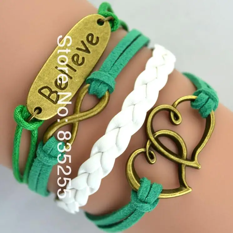 Модный Браслет манжета из искусственной кожи Бесконечность Любовь Сердце мечта браслет ручной работы