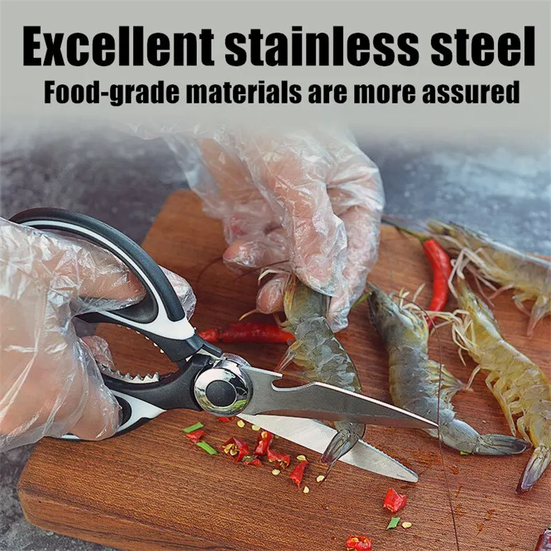 

Multi-purpose Stainless Steel Food Chicken Bone Cut Meat Vegetable Herb Scissors Barbecue Multifunctional Kitchen Tool
