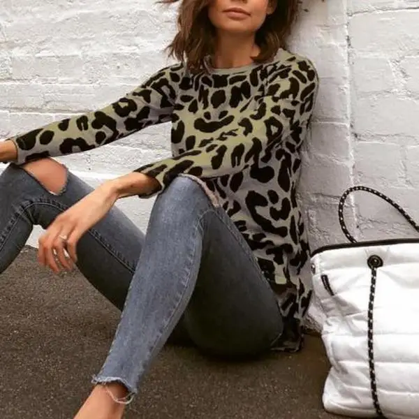 

WEPBEL Women Sweatshirt Long-Sleeved Printed Home Casual Fashion New Leopard Print Hoodie Summer