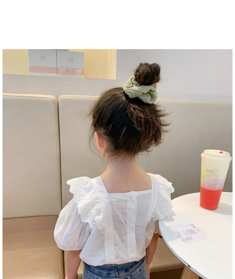 Детская кружевная рубашка хлопковая с коротким рукавом для девочек весна 2021 |