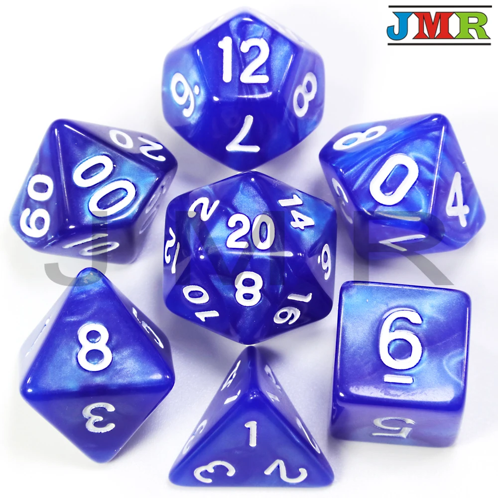 Dados De Rpg 7 шт./компл. многогранные RPG игры мраморный эффект кости D4-D20 мульти стороны кости Поп для подземелья и Драконов - Цвет: Blue 01 White Ink