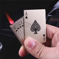 creative jet torch turbo lighter portable light playing cards butane windproof metal lighter metal funny toys gadgets for men