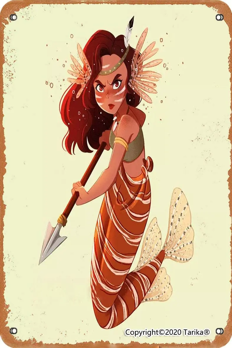 

Tarika Mermaid Retro Nostalgic Traditional Rust Color Tin Logo Advertising Striking Wall Decoration Gift tin poster