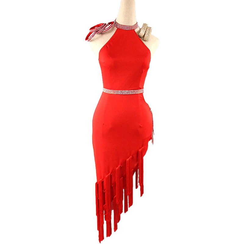 

New Latin Dance Dress Sling Diamond Tassel Skirt Competition Clothes High-End Profession Custom Adult Child Performance Clothing