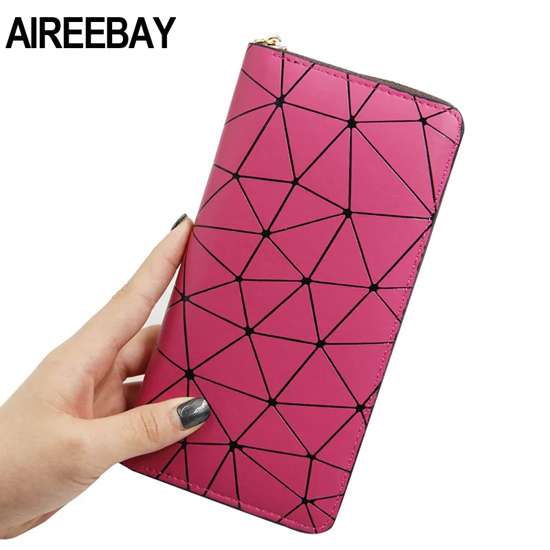 AIREEBAY голографический Женский кошелек на молнии Тонкий лазер женские кошельки серебро длинный клатч кошельки Геометрическая голограмма сумка для денег