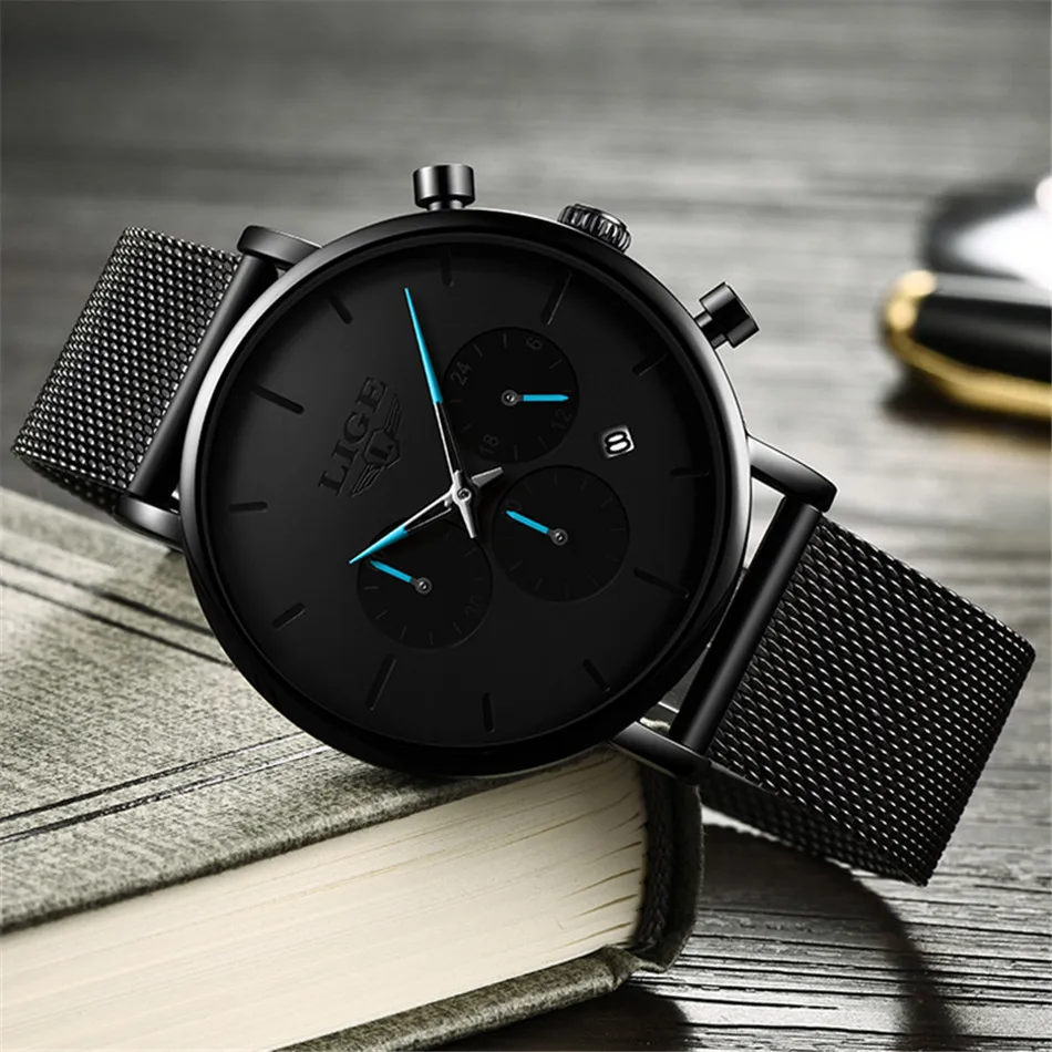 Relojes LIGE мужские часы из сетчатой стали, модные брендовые Роскошные спортивные ультра-тонкие кварцевые часы, мужские повседневные водонепроницаемые часы с датой