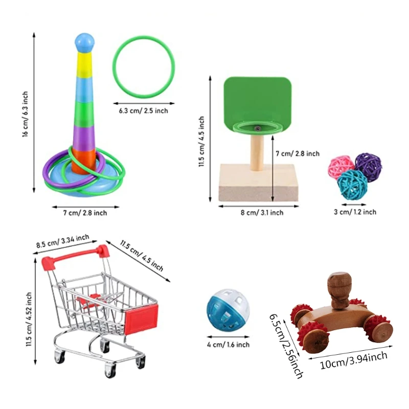 

Pet Bird Intelligence Training Educational Toys Roller Skates Shopping Cart Stacking Ring Ball Basketball Hoop Props