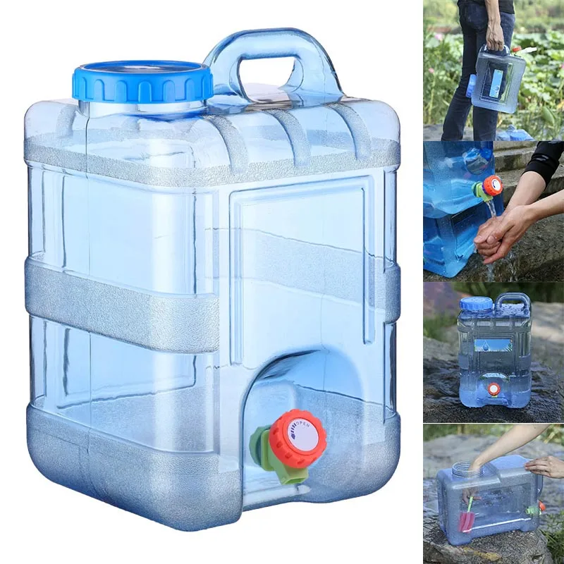 

15L With Lid Storage Reusable Water Bucket Outdoor With Faucet Food Grade Container Home Self Drive Portable Picnic Drinking