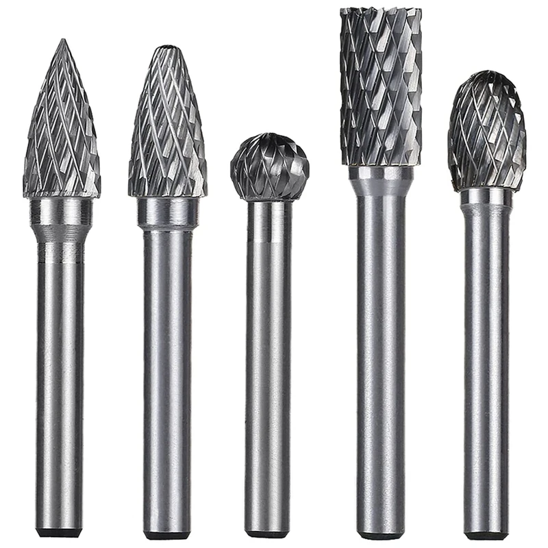 

5 Pieces Of 1/4 Inch (Approximately 0.6 Cm) Handle Diameter, Double Cut Carbide Rotary Burr Set Carving Tool