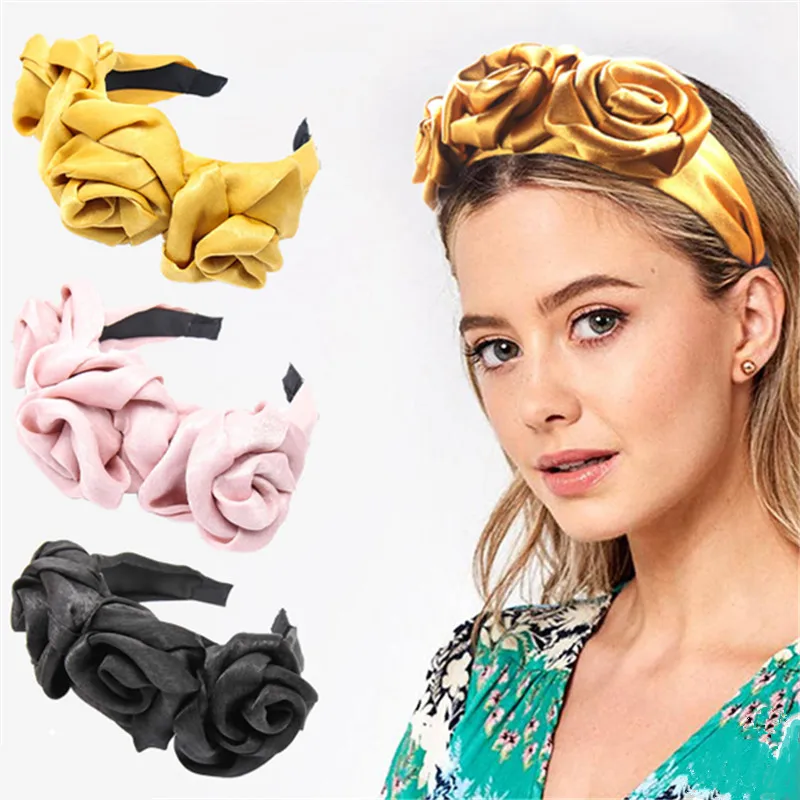 Женский обруч для волос с розами Faille ручной работы крупными шелковыми цветами и