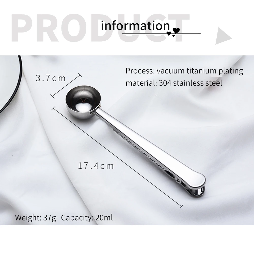 

Durable 1Pcs Spoon And Clamp With Bag Seal Clip Portable Kitchen Tools Multi-Function Tea Coffee Scoop Powder Measuring