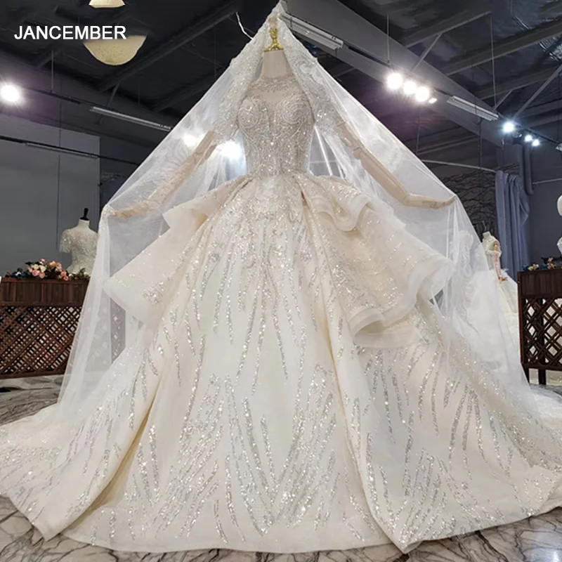 

HTL1598 Роскошные и Благородные Свадебные платья с декольте 2020 Королевский поезд настоящая фотография блестками короткий рукав