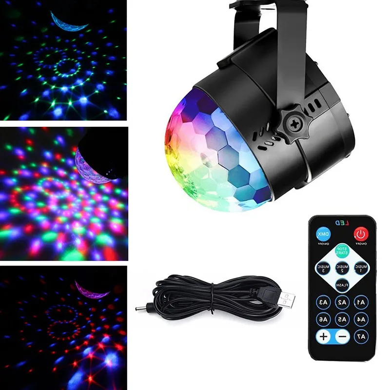 Disco USB Light Party Laser For Car DJ Magic Ball Sound Control Moving Lamp Head vehicle Projector Stage Lights | Освещение