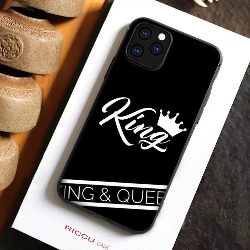 

King Queen Crown Striped Lover Phone Case For iPhone 11 12 Pro XS MAX mini 8 7 6 6s Plus X 2020 XR iphone 13 Pro phone case