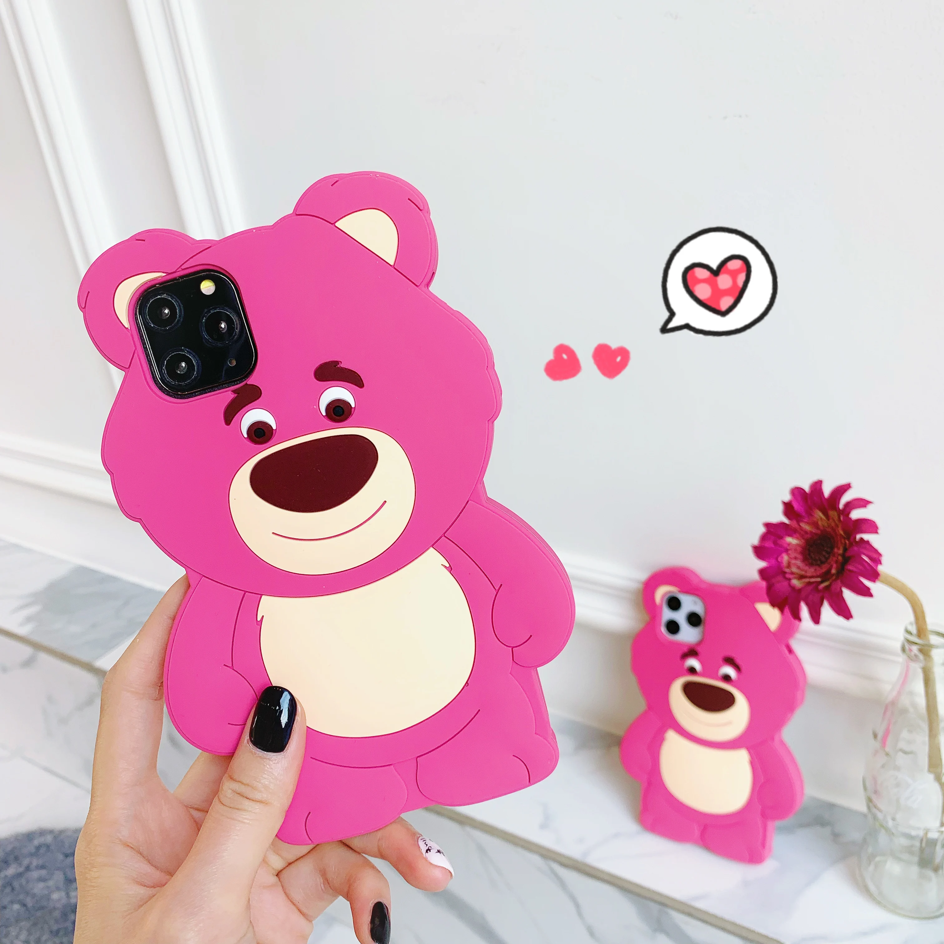 3D клубничный медведь Мягкий силикон чехол для телефона iphone 8 plus 7 6S 6 XS 11 Pro Max XR X