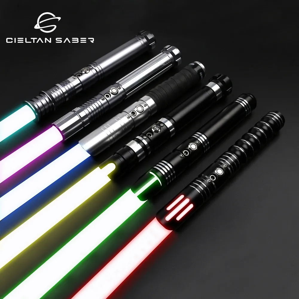 CIELTAN-Sable de luz con mango de Metal, espada l&aacute;ser de lucha pesada, RGB, 12 colores que cambian, 10 juegos de Soundfonts Force FX FOC Blaster, juguetes, regalo-0