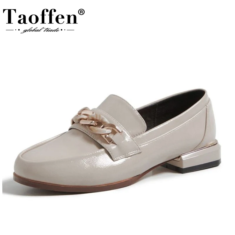 

Taoffen Women Pumps Patent Leather Metal Chain Classic Fashion Women Shoes Daily Vacation Women Footwear Size 32-43