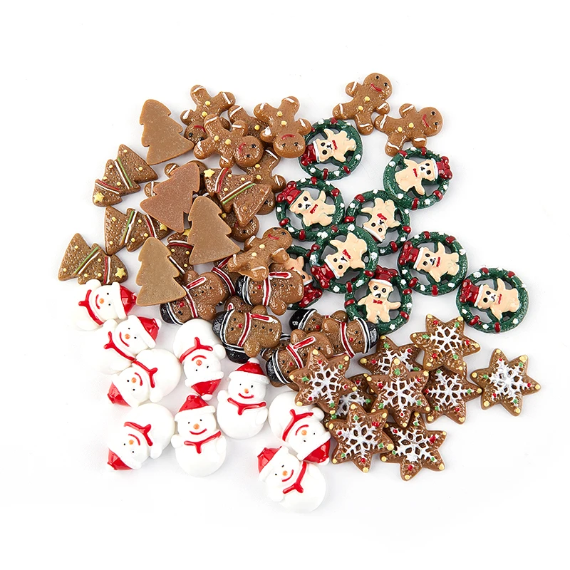 

10Pcs Resin Decoration Crafts Gingerbread Snowman Flatback Cabochon Scrapbook DIY Christmas Embellishments Accessories
