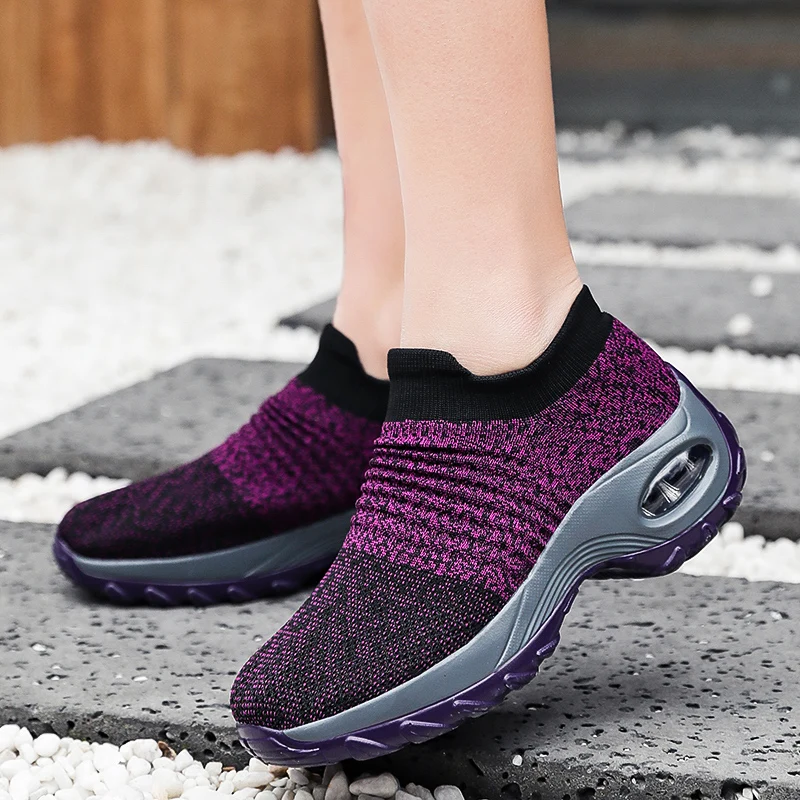 Кроссовки носки женские дышащие повседневная обувь на платформе черные большие