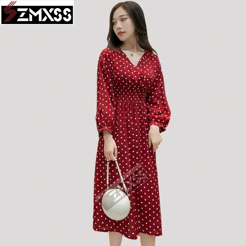 SZMXSS 2018 новое осеннее платье с длинным рукавом в горошек темпераментное Платье